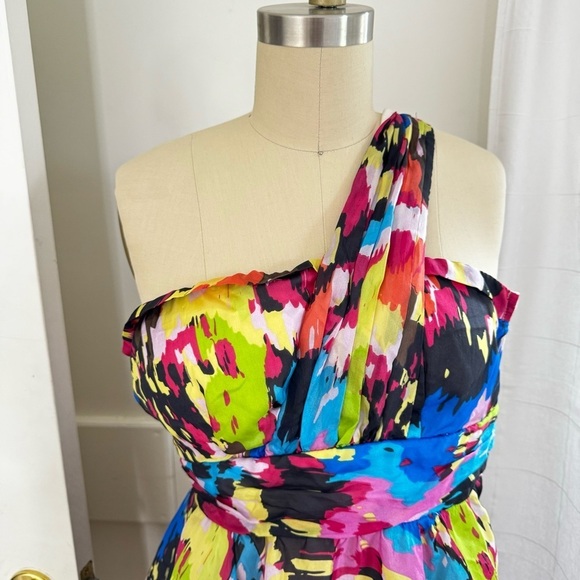 Anthropologie Minuet Multicolor One Shoulder 100% Silk Cocktail Dress - Picture 9 of 12
